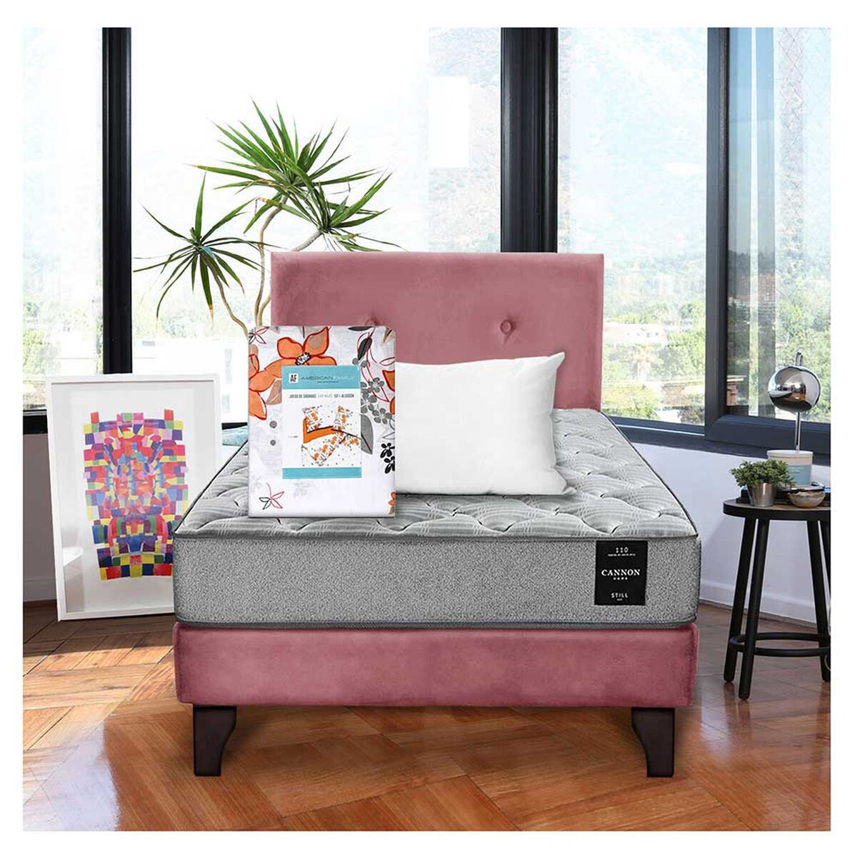 Cama Europea Latam Home 1,5 Plazas Cannon Palo Rosa