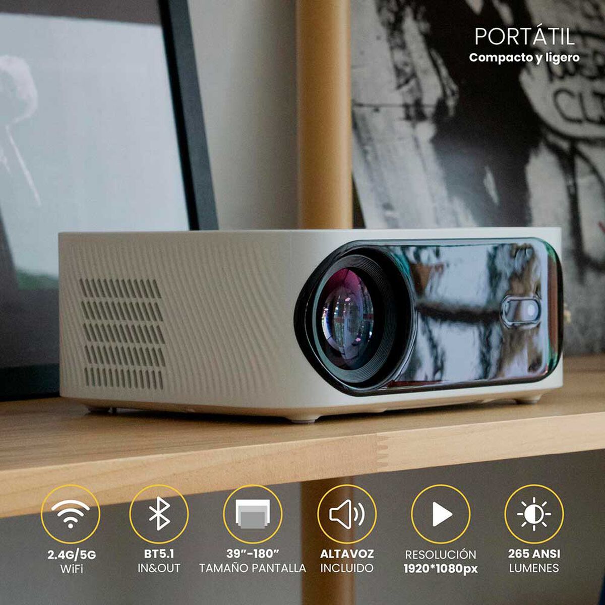 Proyector Portatil Orion 12000lm + Tel&oacute;n 80" El&eacute;ctrico LEVO