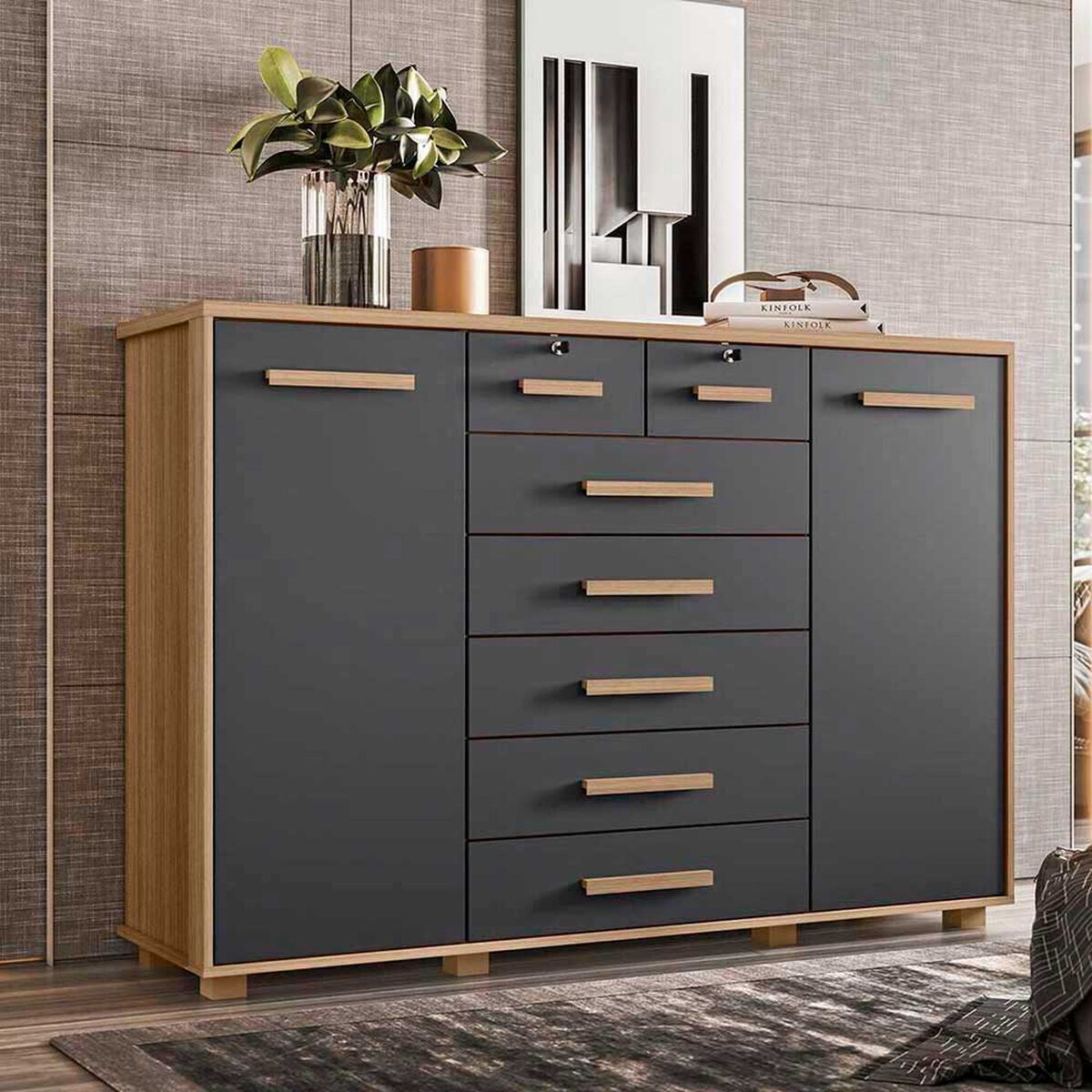 C&oacute;moda Vekkahome Fontana 7 Cajones Gris