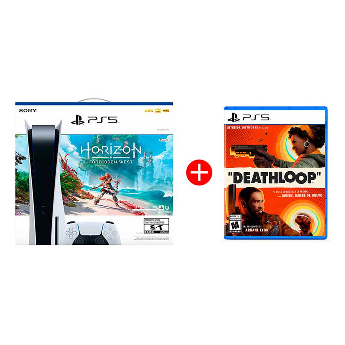 Combo Consola Sony PlayStation 5 Standard + Juego Horizon Forbidden West + Juego Sony Deathloop