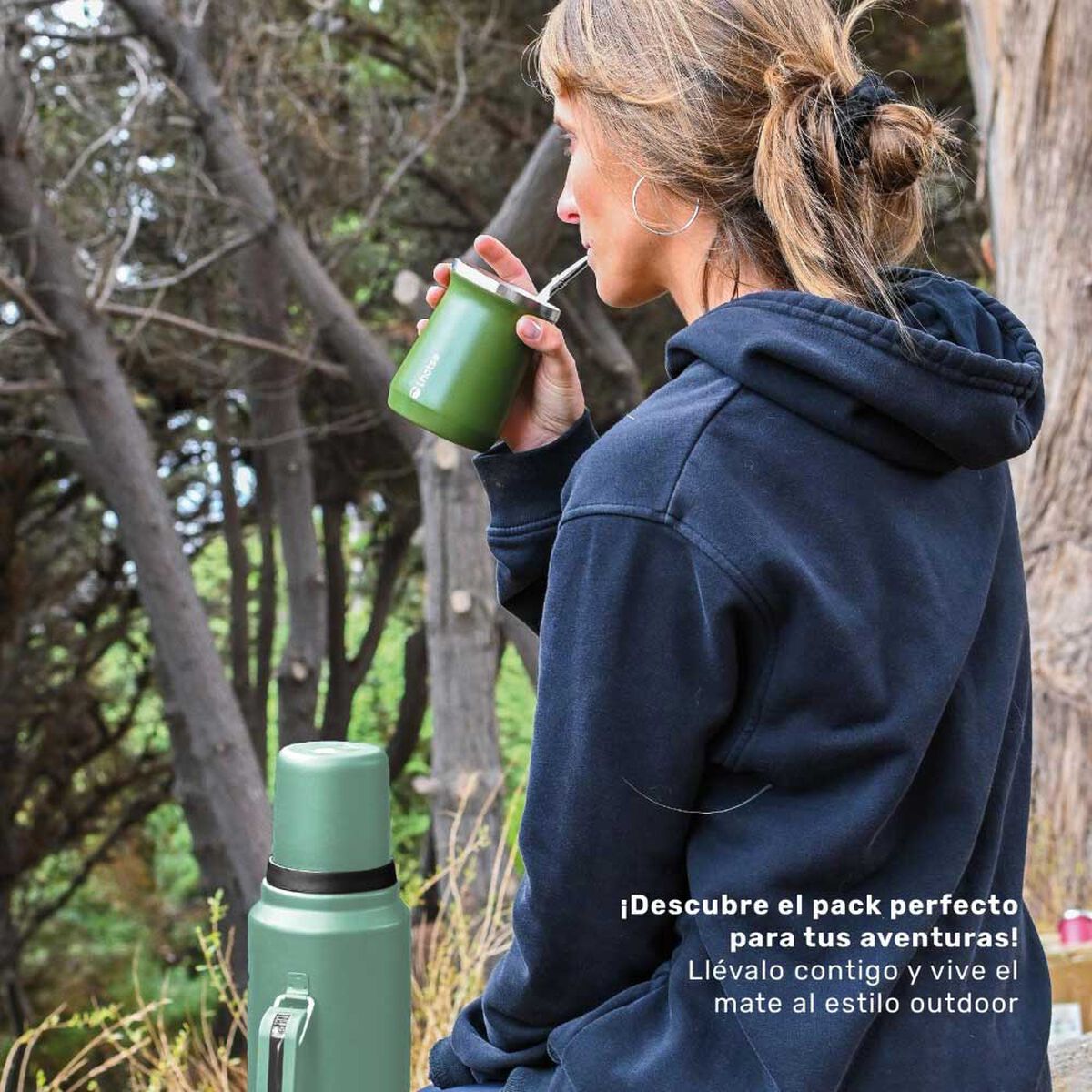 Termo para Líquido Lhotse Classic 1,3 Litros + Mate Verde