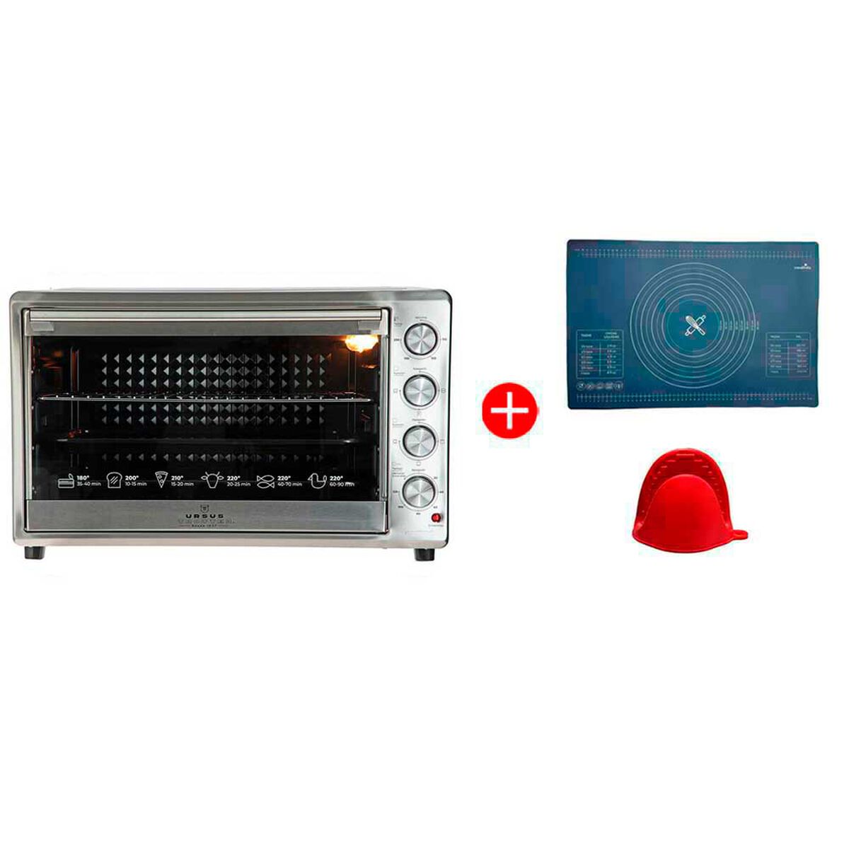 Combo Horno Eléctrico Ursus Trotter UT-Backofen Pro-I 100L 100 lts. + Toma Olla Casa Linda Silicona Surtido + Mat Silicona Casa Linda Surtido