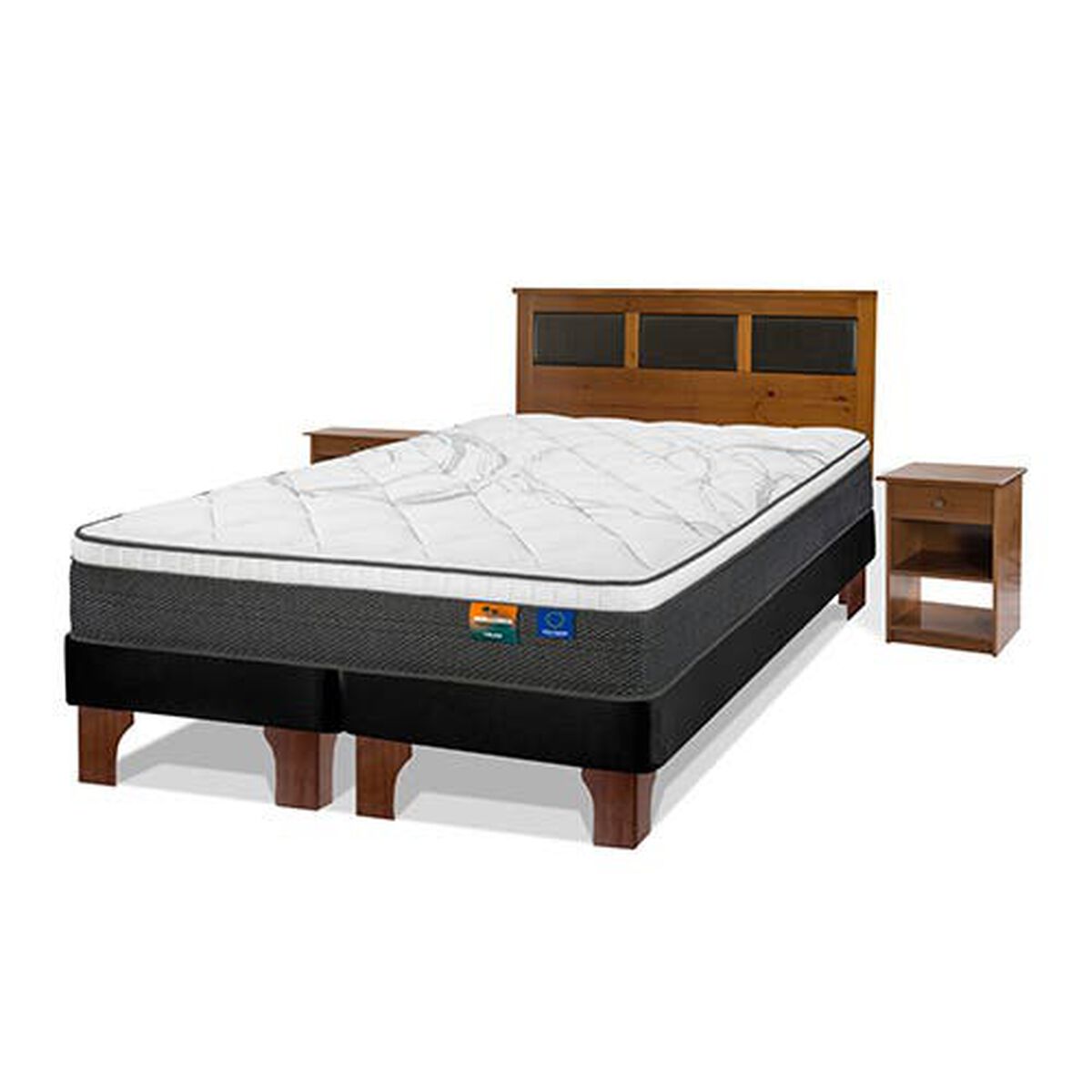 Cama Europea Flex Base Dividida King Mallorca + Respaldo + 2 Veladores Toscana