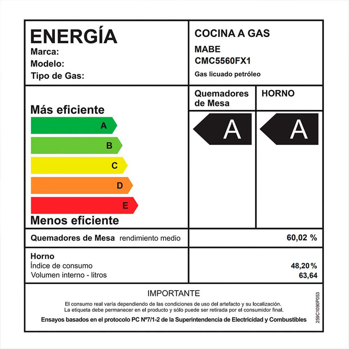 Cocina a Gas Mabe CMC5560FX1 4 Quemadores