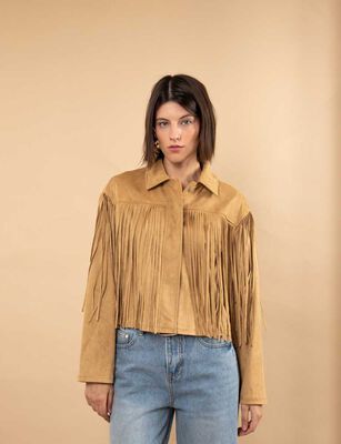 Imagen 1 del producto Chaqueta Suede Flecos Mujer Zibel Beige