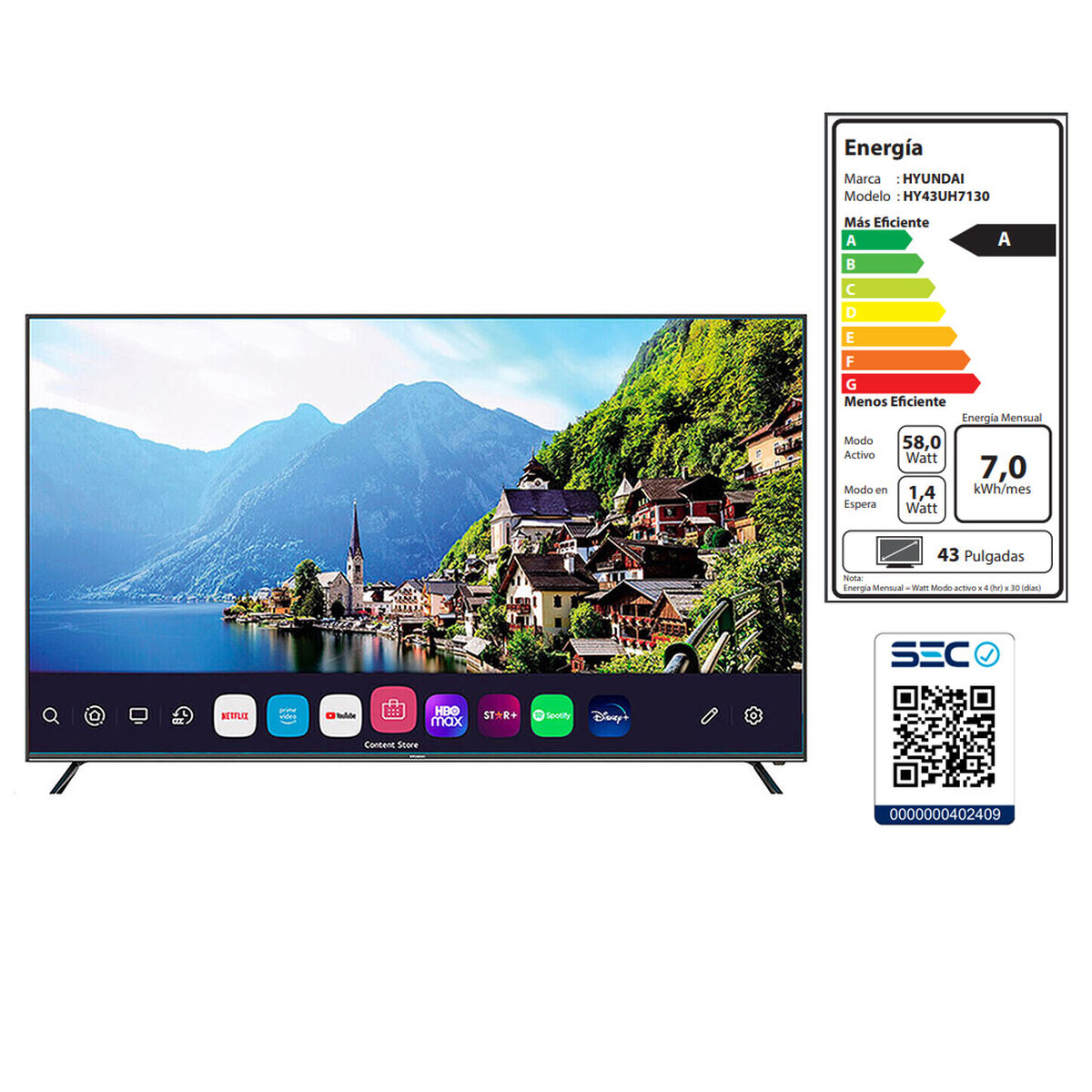 LED 43" Hyundai HY43UH7130 Smart TV UHD Magic Remote
