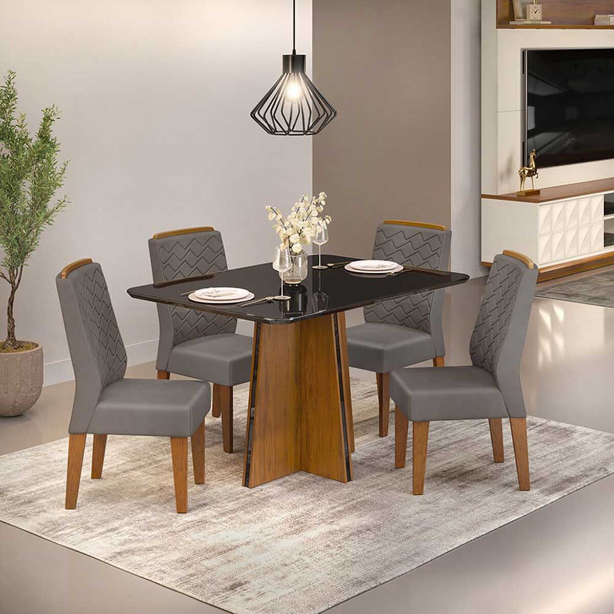 Juego de Comedor Vekkahome Wanda Lídia 4 Sillas Negro