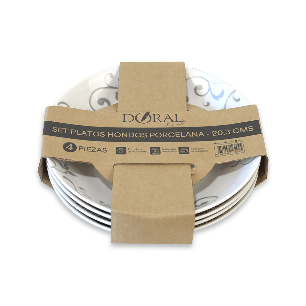 Set Platos Hondo Doral Flor 4 Piezas Gris