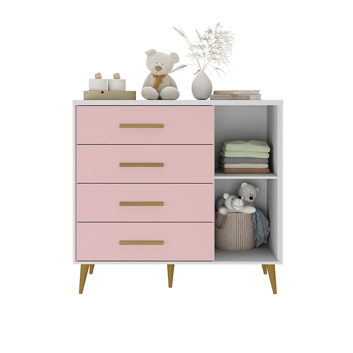 C&oacute;moda Di Poretti Design Kids 4 Cajones 1 Puerta Rosado Nude
