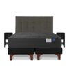 Cama Europea Flex Base Dividida King Black + Respaldo Design Grafito + 2 Veladores Rover