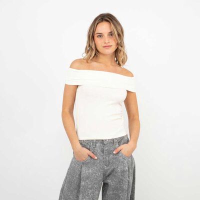 Polera Bardot Mujer Icono Blanco, Negro, Rojo