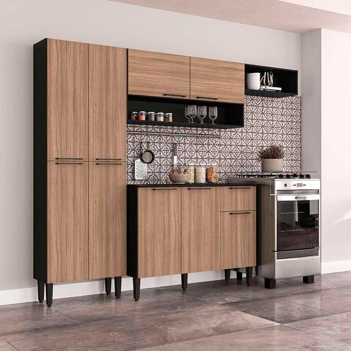 Mueble de Cocina Vekkahome Madri 1 Caj&oacute;n 9 Puertas Caf&eacute;