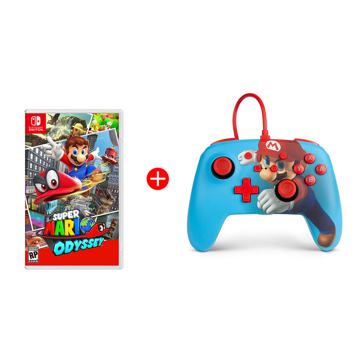 Combo Juego Nintendo Switch Super Mario Odyssey + Control Nintendo Switch Power A Mario Punch