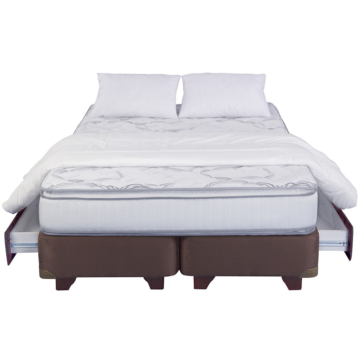 Cama Europea King Div con Cajón + Textil + Almohadas