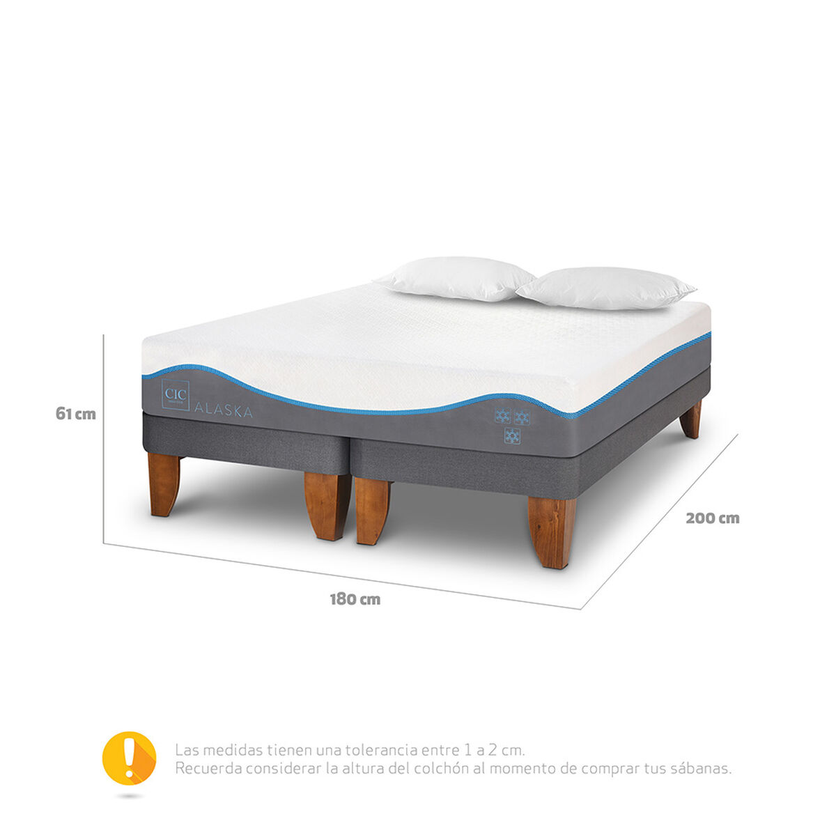 Cama Europea CIC Base Dividida King Alaska + Almohadas