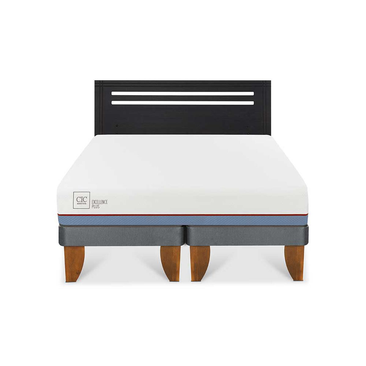 Cama Europea CIC Base Dividida 2 Plazas Excellence Plus + Respaldo Munich Negro