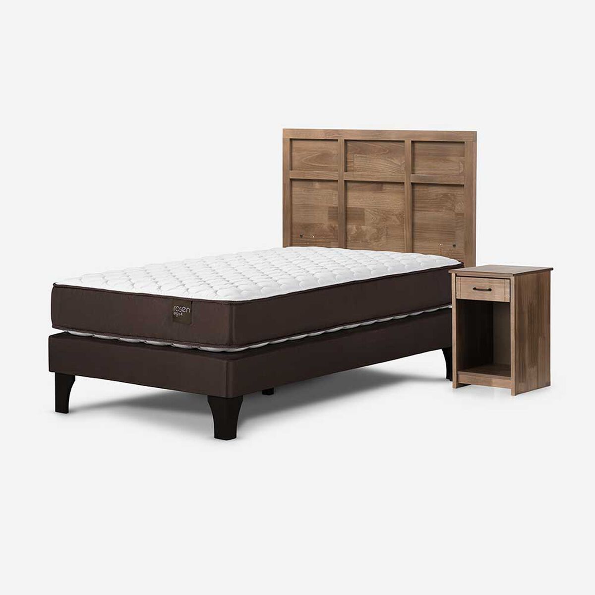 Cama Europea Rosen 1 Plaza Ergo T + Respaldo + Velador