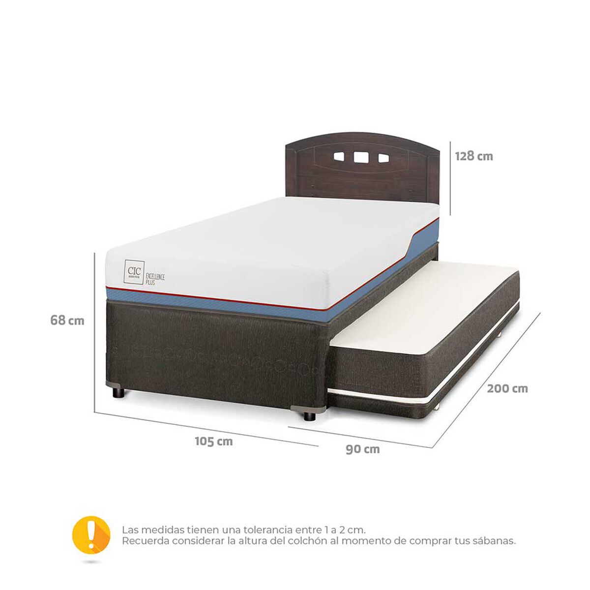 Cama Nido CIC Base Normal 1,5 Plazas Excellence Plus + Respaldo Gales