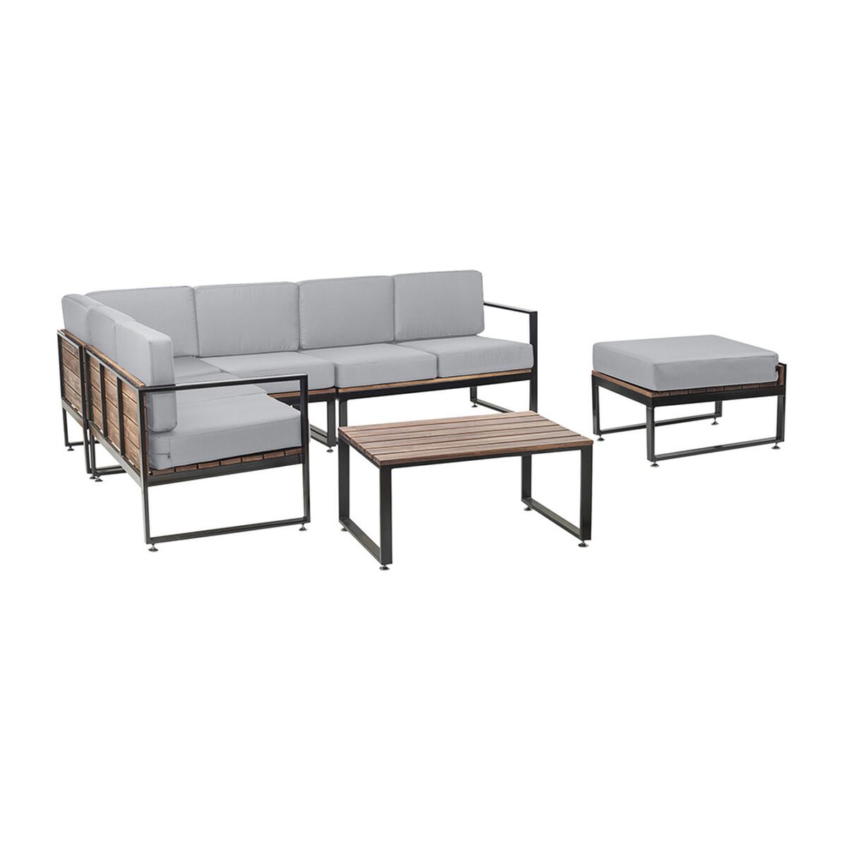 Juego de Terraza Premium Innovamuebles Sofá Seccional 6 Cuerpos + Pouf Gris Perla 