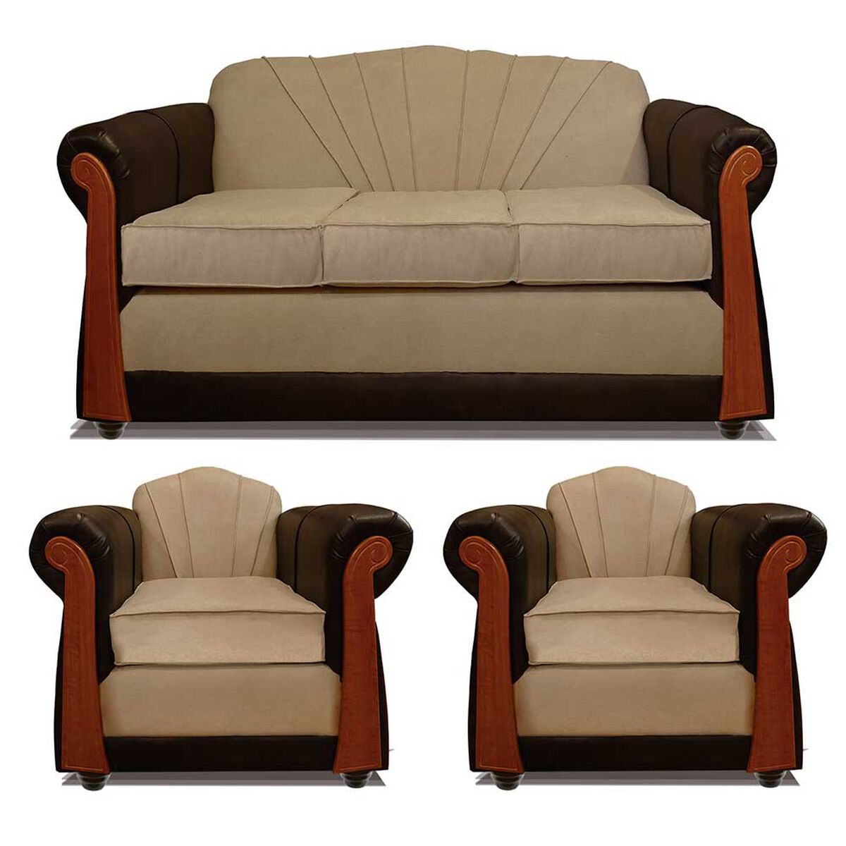 Juego de Living Elegant Detail Marsella Sofá 3 Cuerpos + Dos Sillones 1 Cuerpo Beige