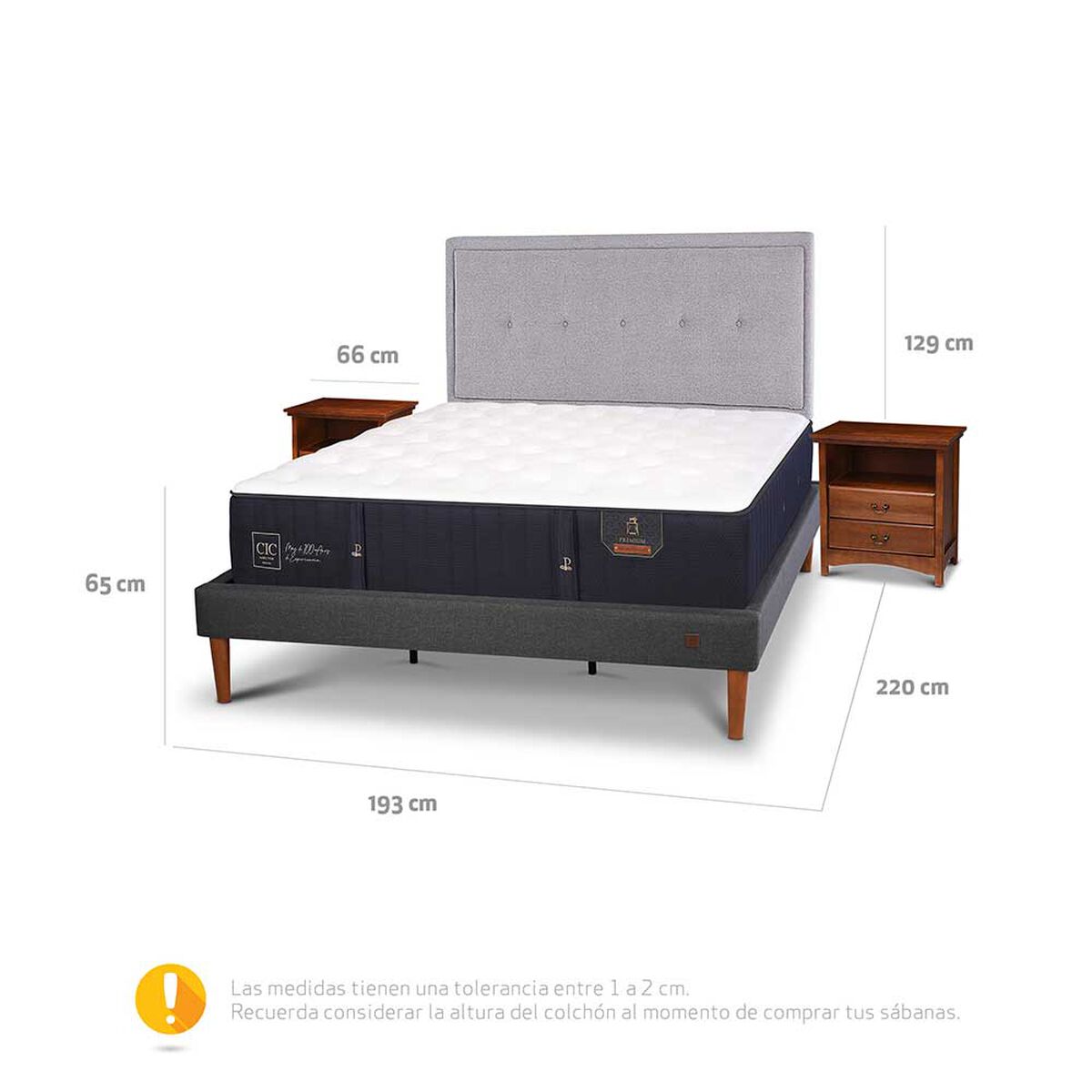 Cama Europea CIC King Premium + Respaldo + Veladores