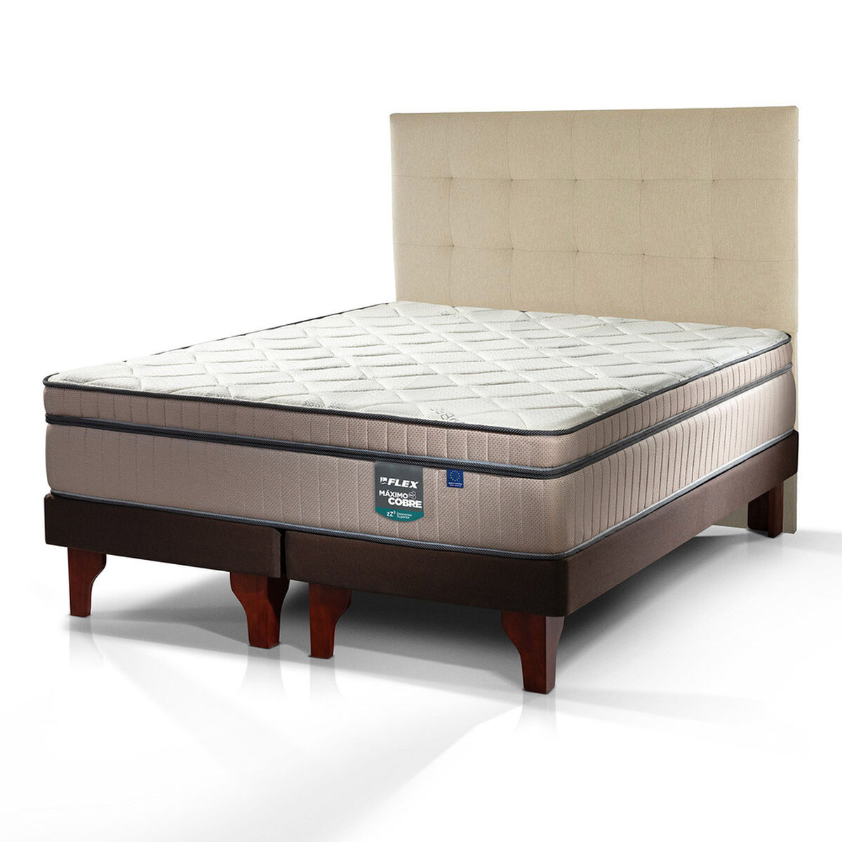 Cama Europea Flex Base Dividida 2 Plazas M&aacute;ximo Cobre + Respaldo Design Crudo