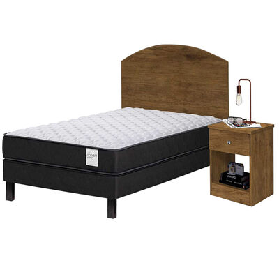 Combo Cama Europea Rosen 1,5 Plazas Wave + Respaldo + Velador Casanova 1,5 Plazas Jequitiba