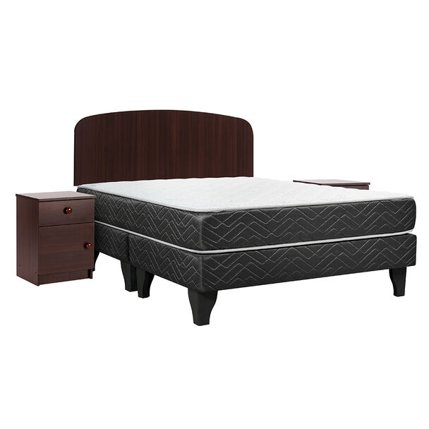 Cama Europea Celta 2 Plazas New Mega + Respaldo + 2 Veladores Cordoba