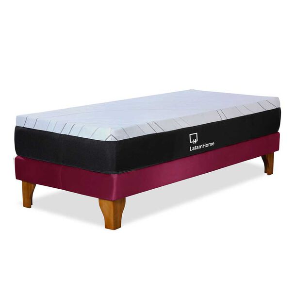 Cama Europea Latam Home 1 Plaza Zen Top Foam Soft Velvet Burdeo