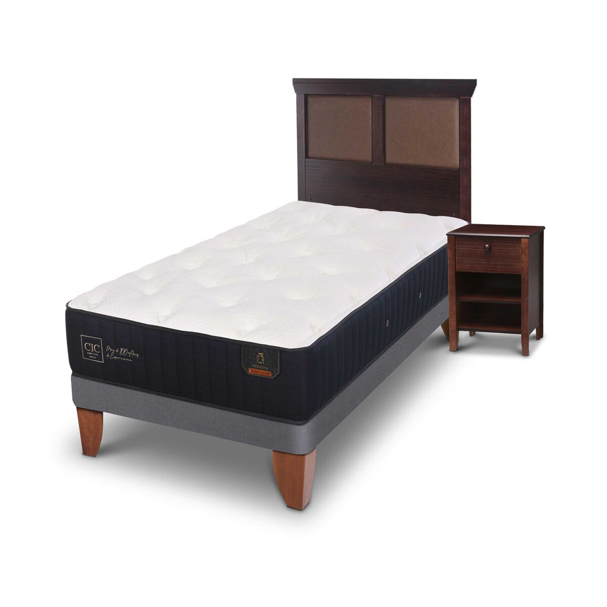 Cama Europea CIC 1,5 Plazas Premium + Respaldo + Velador