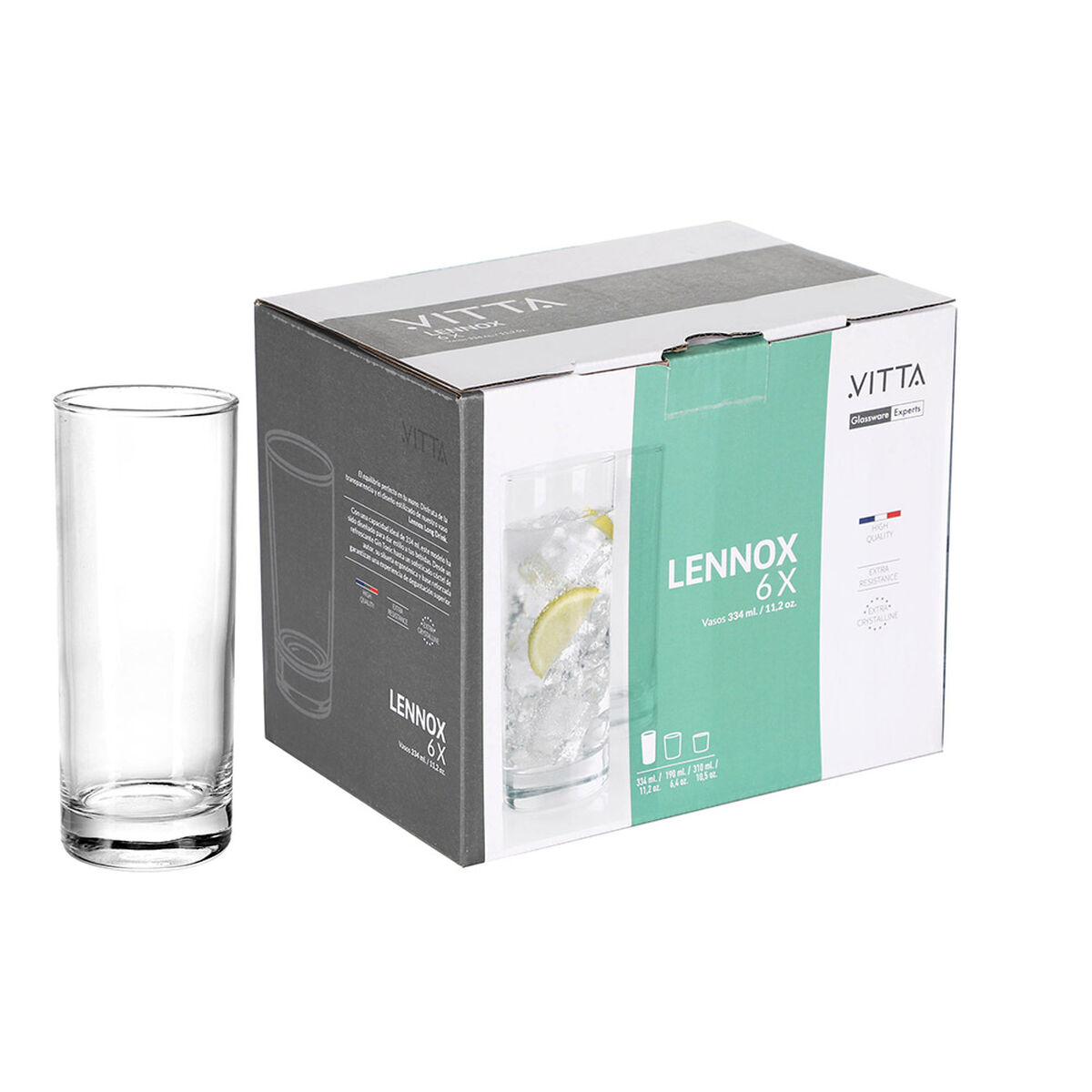 Set 6 Copas Vino Sommelier + 6 Vasos Long 334 ml Lennox + 6 Vasos 190 ml Lennox Vitta