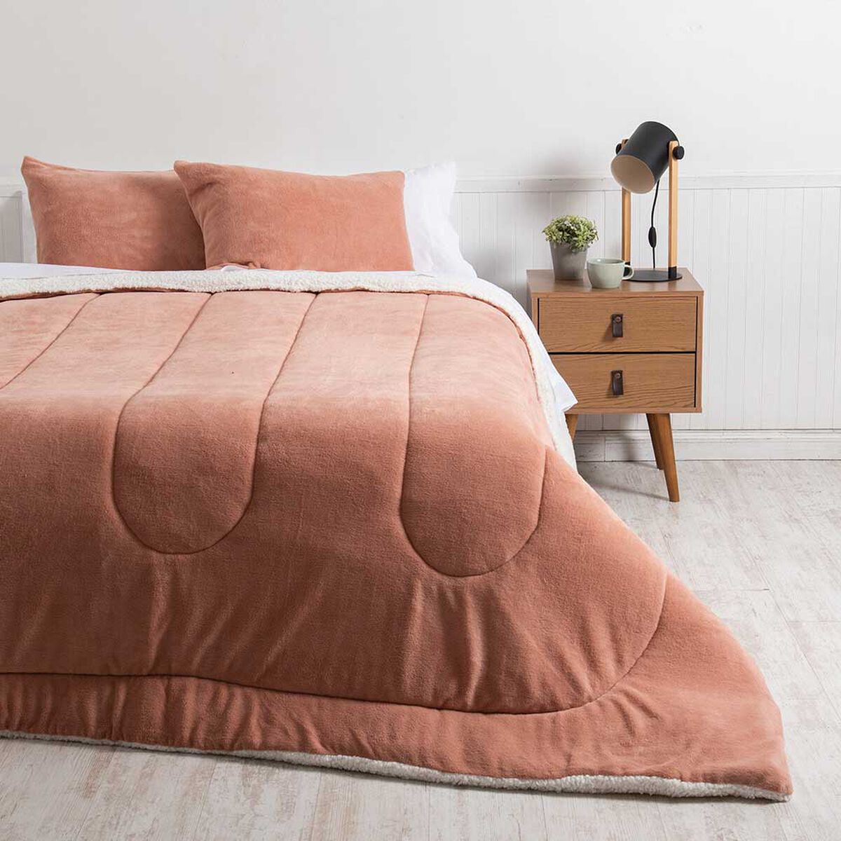 Plumón Liso Mashini Súper King Coral Sherpa Rosa Palo