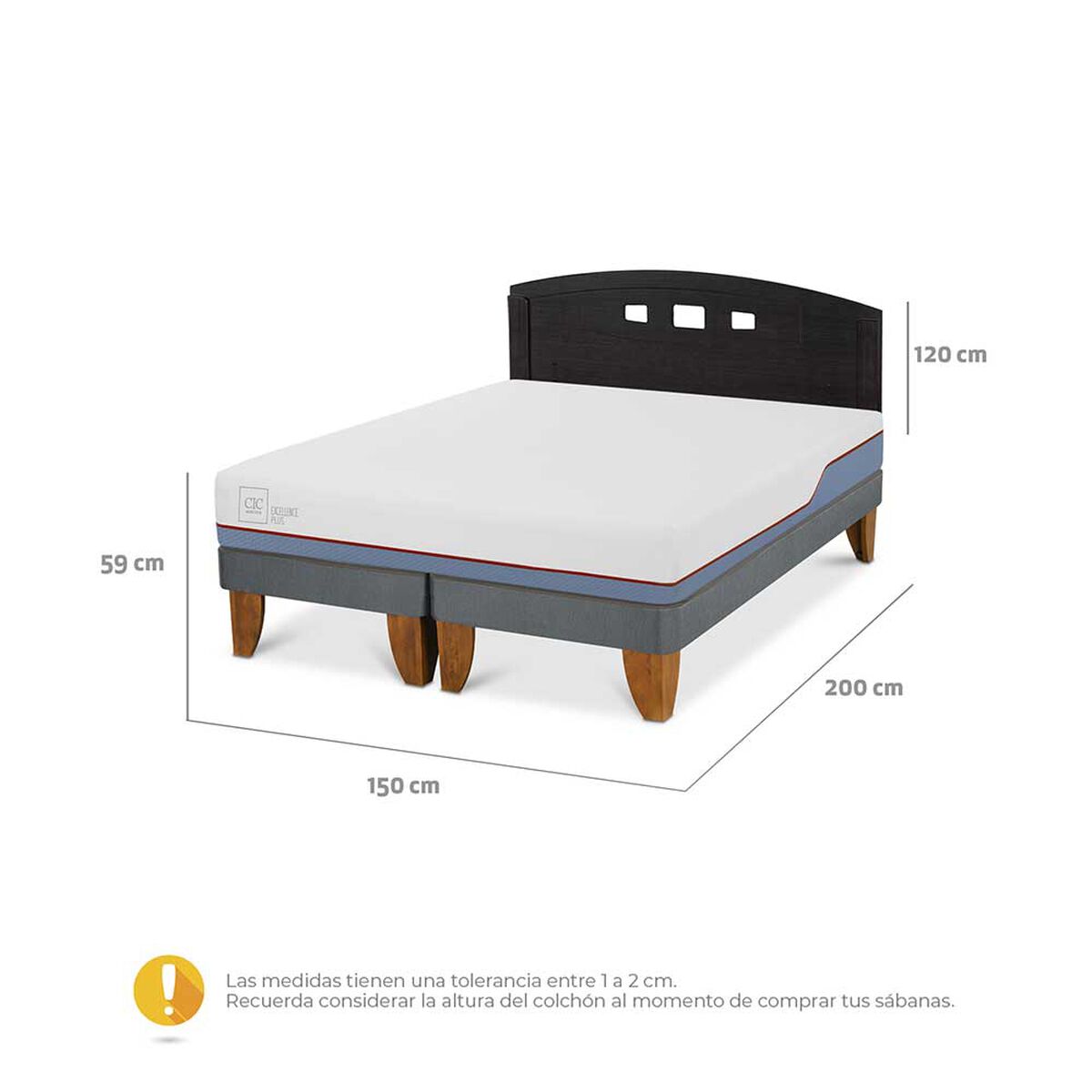 Cama Europea CIC Base Dividida 2 Plazas Excellence Plus + Respaldo Gales Negro