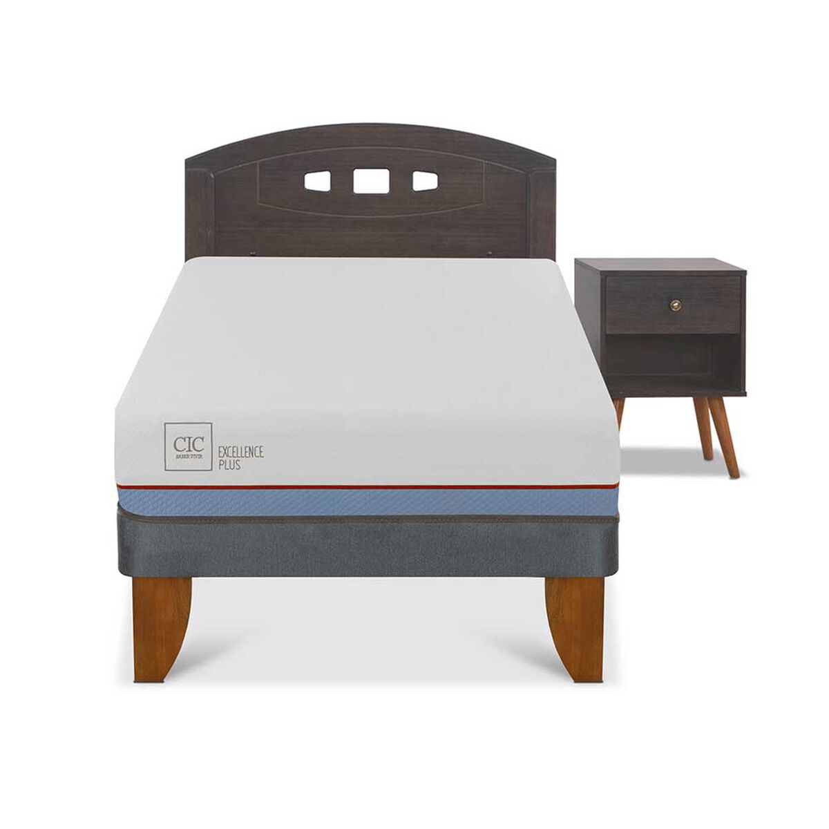 Cama Europea CIC 1,5 Plazas Excellence Plus + Respaldo + Velador Gales