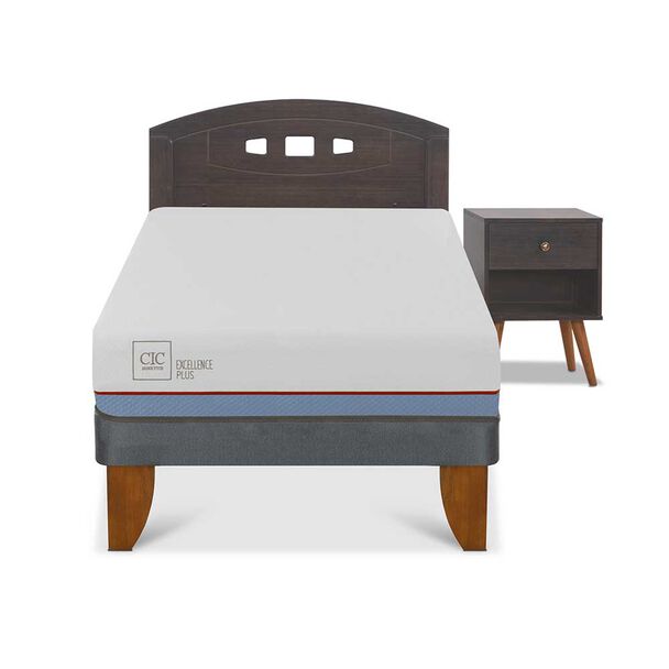 Cama Europea CIC 1,5 Plazas Excellence Plus + Respaldo + Velador Gales