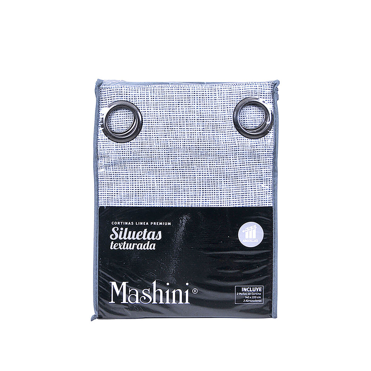 Set Cortinas Mashini Jaquard Argolla Silueta Azul 140 x 220 cm