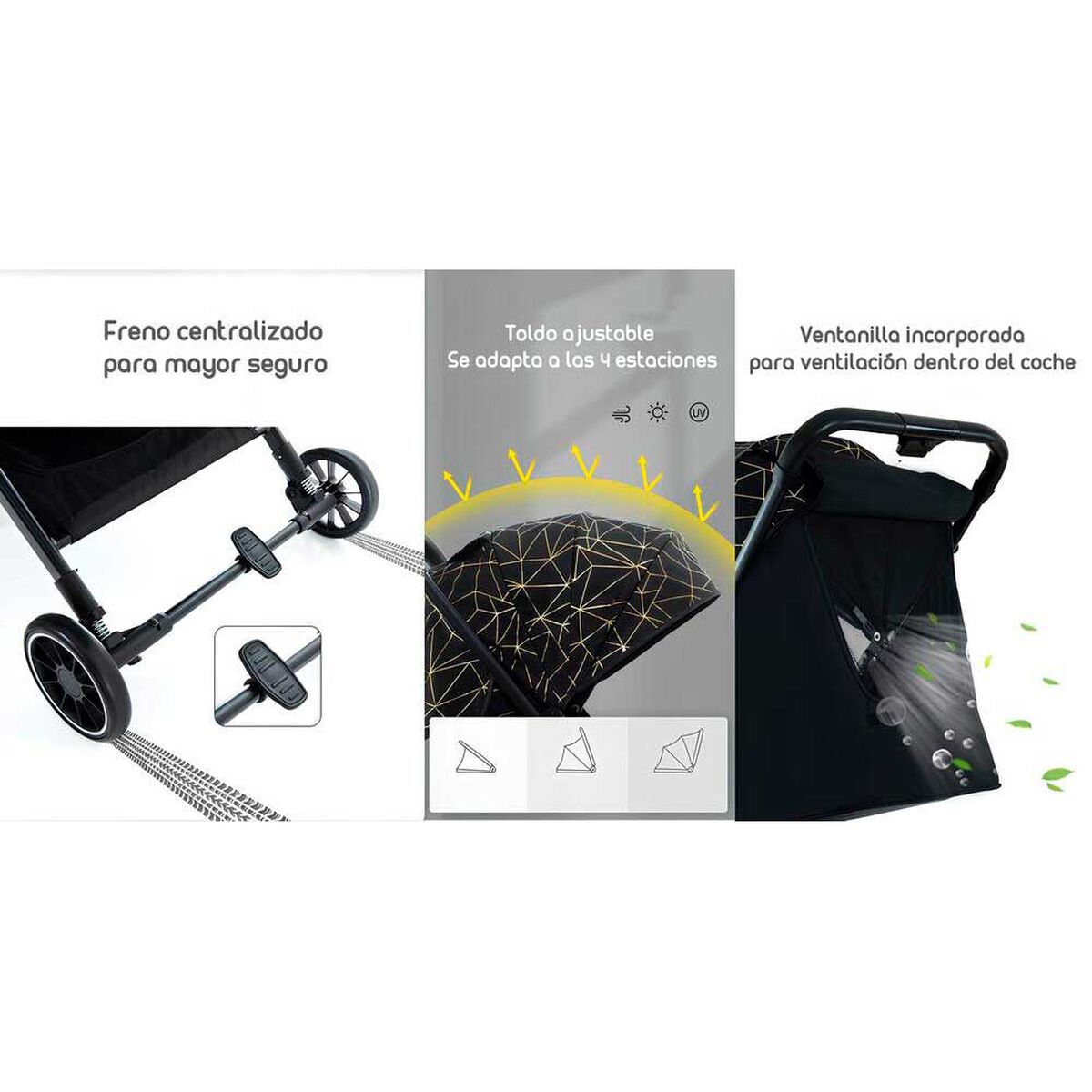 Coche de Paseo Últra Compacto con Accesorios Lubabycas Negro