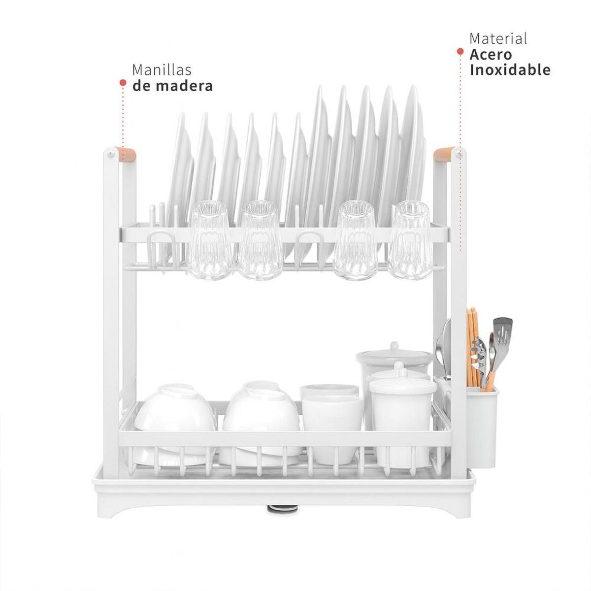 Secaplatos Escurridor Simplit Acero Inox Valencia 2 Niveles Blanco
