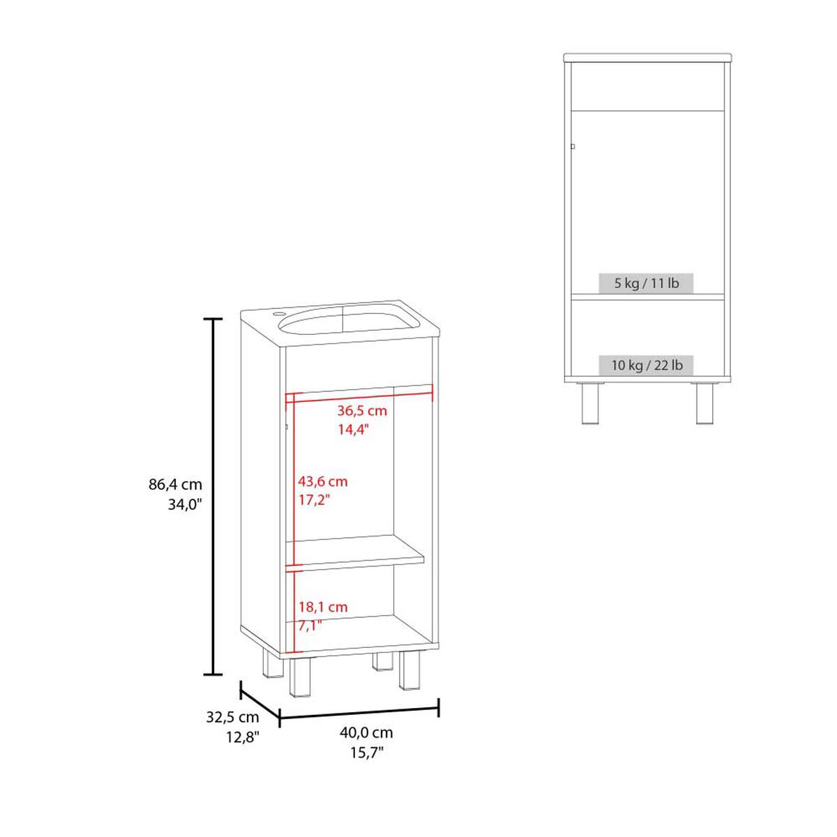 VANITORIO BETHEL 1 PUERTA 86,4X40X32,5 CM WENGUE