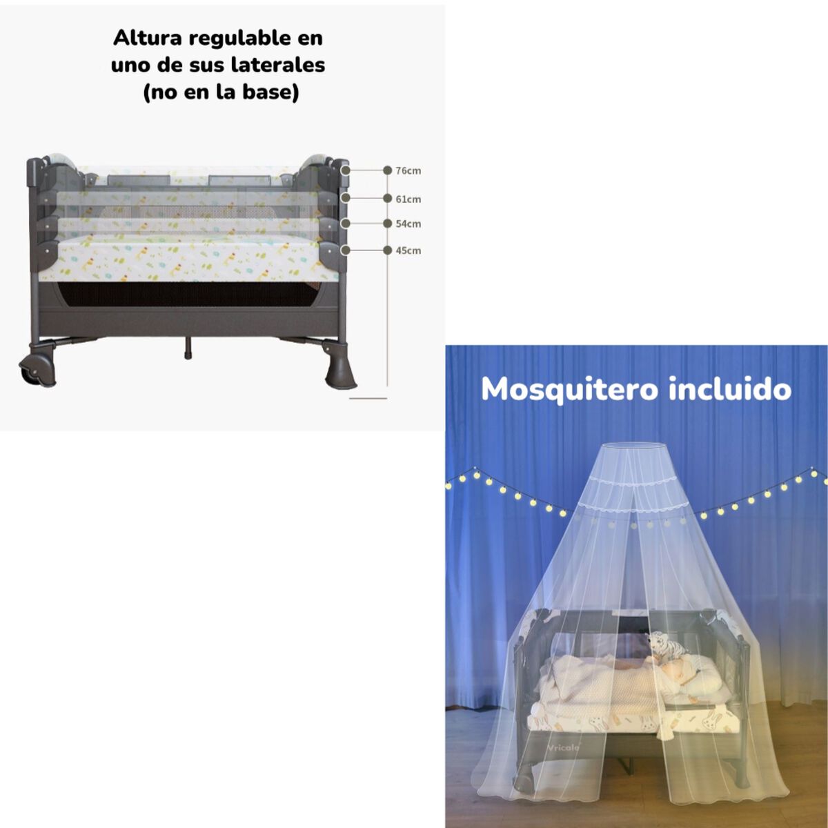 Cuna Colecho Corral Mecedora 4 en 1 Lubabycas Azul