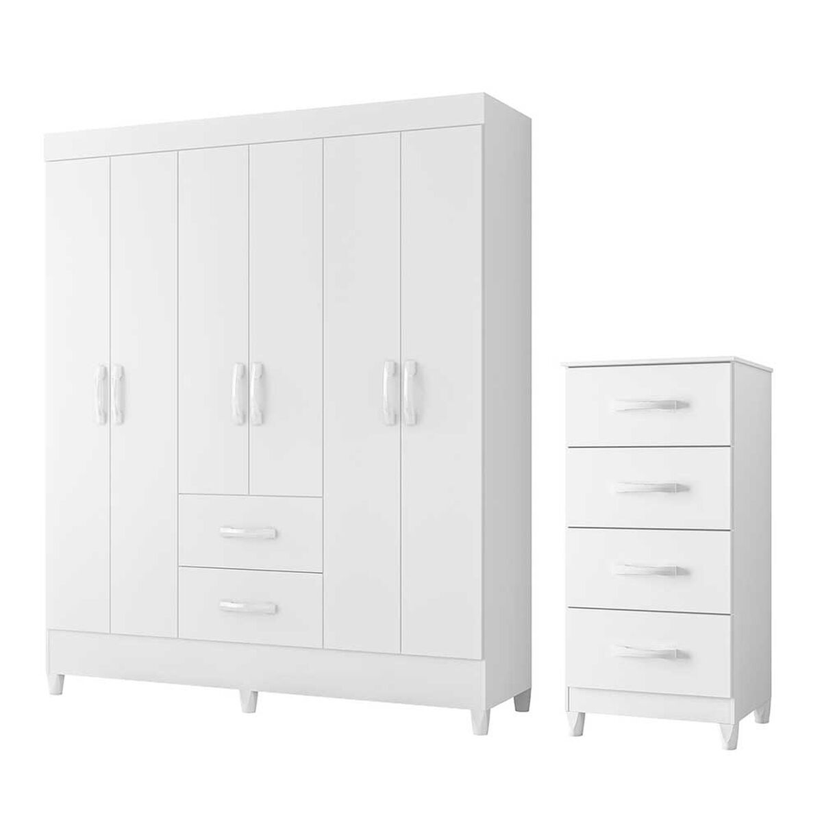 Combo Cl&oacute;set 6 Puertas 2 Cajones + C&oacute;moda 4 Cajones Vekkahome Mobi Blanco
