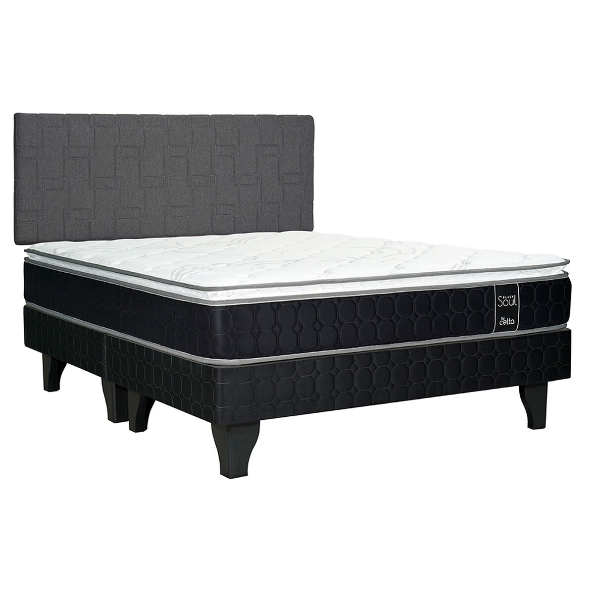 Cama Europea Celta Base Dividida 2 Plazas Black Soul + Respaldo Gijón Acolchado