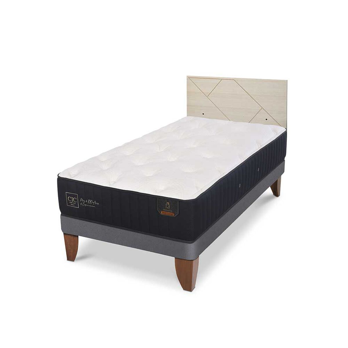 Cama Europea CIC 1,5 Plazas Premium + Respaldo Villarrica Alpino