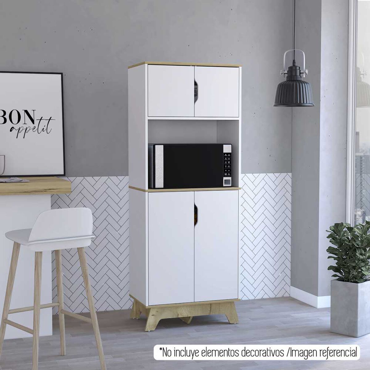 Mueble para Microondas Tuhome Bi-Color 4 Puertas Blanco Duna