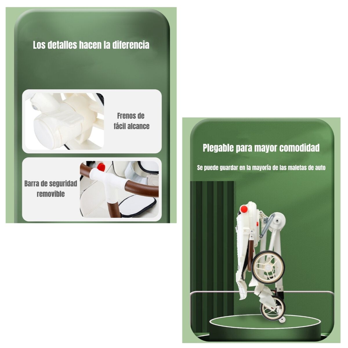 Coche Doble con Mesita de Comer Reclinable Blanco LuBabycas