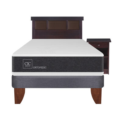 Cama Europea CIC 1,5 Plazas Ortopedic + Respaldo + Velador Dublin Chocolate
