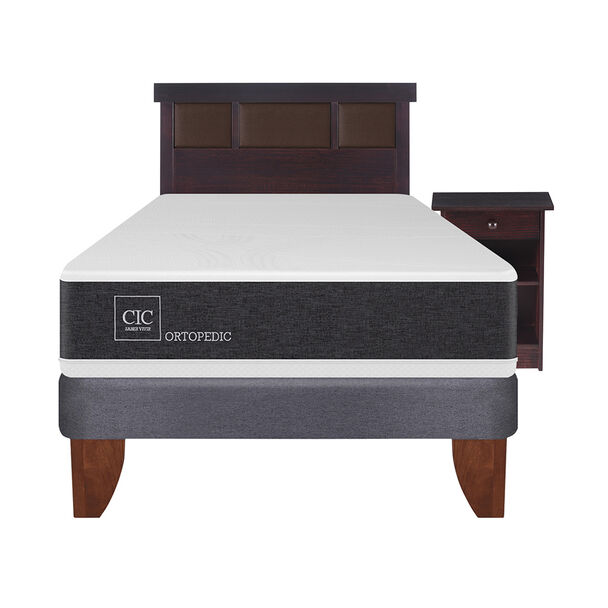 Cama Europea CIC 1,5 Plazas Ortopedic + Respaldo + Velador Dublin Chocolate