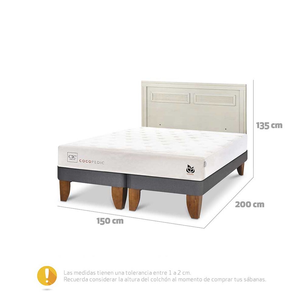Cama Europea CIC Base Dividida 2 Plazas Cocopedic + Respaldo Milan Alpino