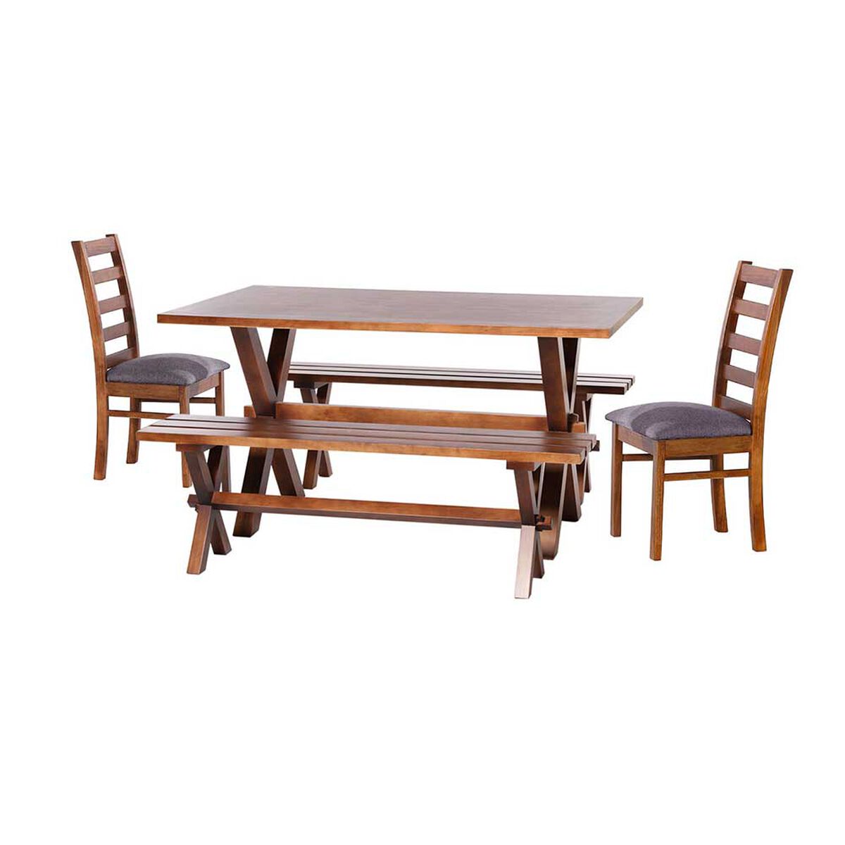 Juego de Comedor Latam Home Sevilla Burgos 2 Sillas + 2 Bancas Lino Gris Oscuro