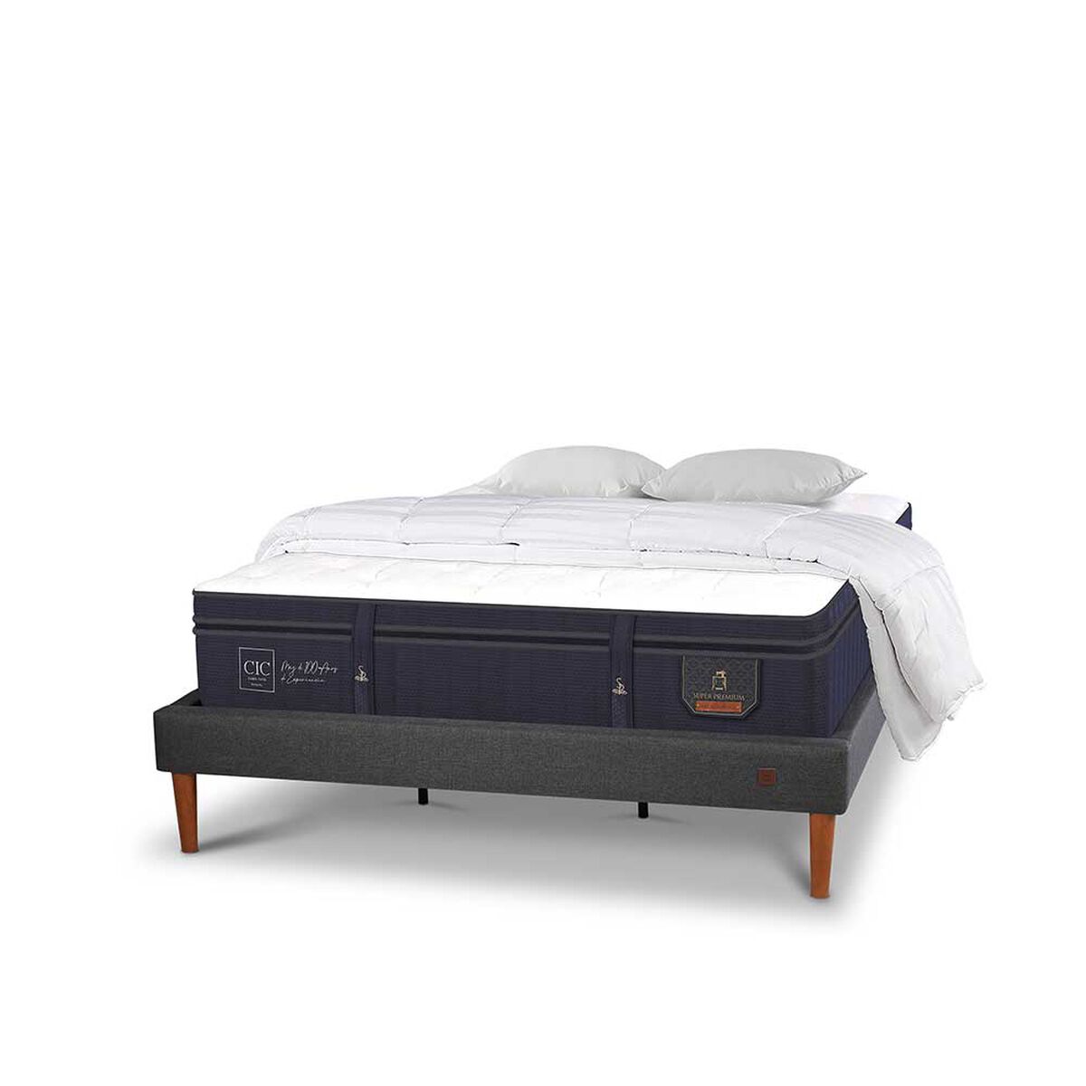 Cama Europea CIC King S&uacute;per Premium + Almohadas + Plum&oacute;n